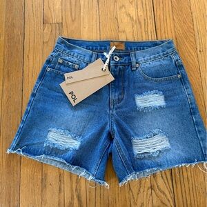 NWT-POL Women's Blue Distressed Denim Shorts